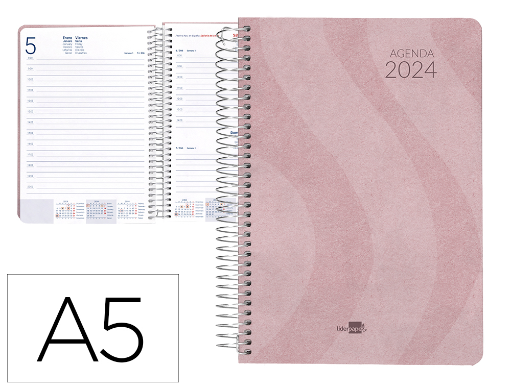 AGENDA ESPIRAL LIDERPAPEL SYROS 15X21 CM 2024 DIA PAGINA ESPIRAL SIMPLES PAPEL 60 GR COR ROSA