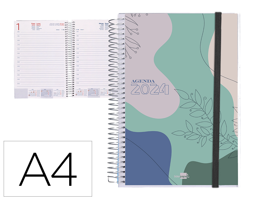 AGENDA ESPIRAL LIDERPAPEL TINOS A4 2024 DIA PAGINA CAPA POLIPROPILENO PERSONALIZAVEL PAPEL 70 GR