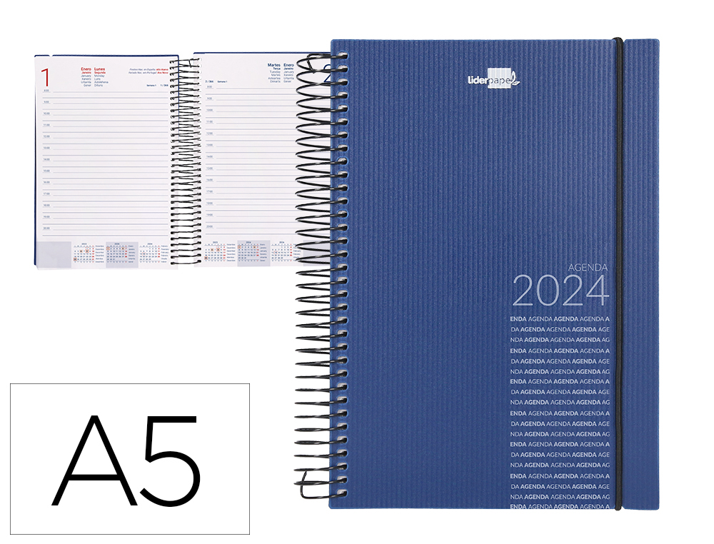 AGENDA ESPIRAL LIDERPAPEL OLBIA 15X21 CM 2024 DIA PAGINA CAPA POLIPROPILENO PAPEL 60 GR METALIZADA AZUL
