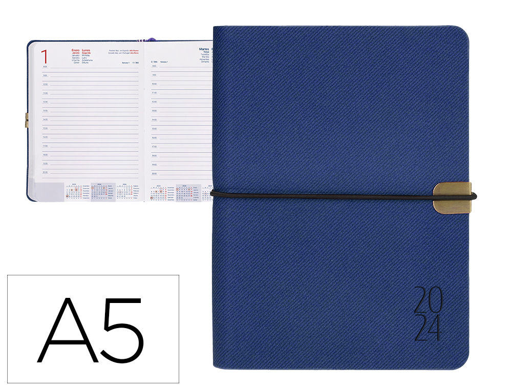 AGENDA ENCADERNADA LIDERPAPEL EGINA A5 2024 DIA PAGINA PAPEL 70 GR COR AZUL