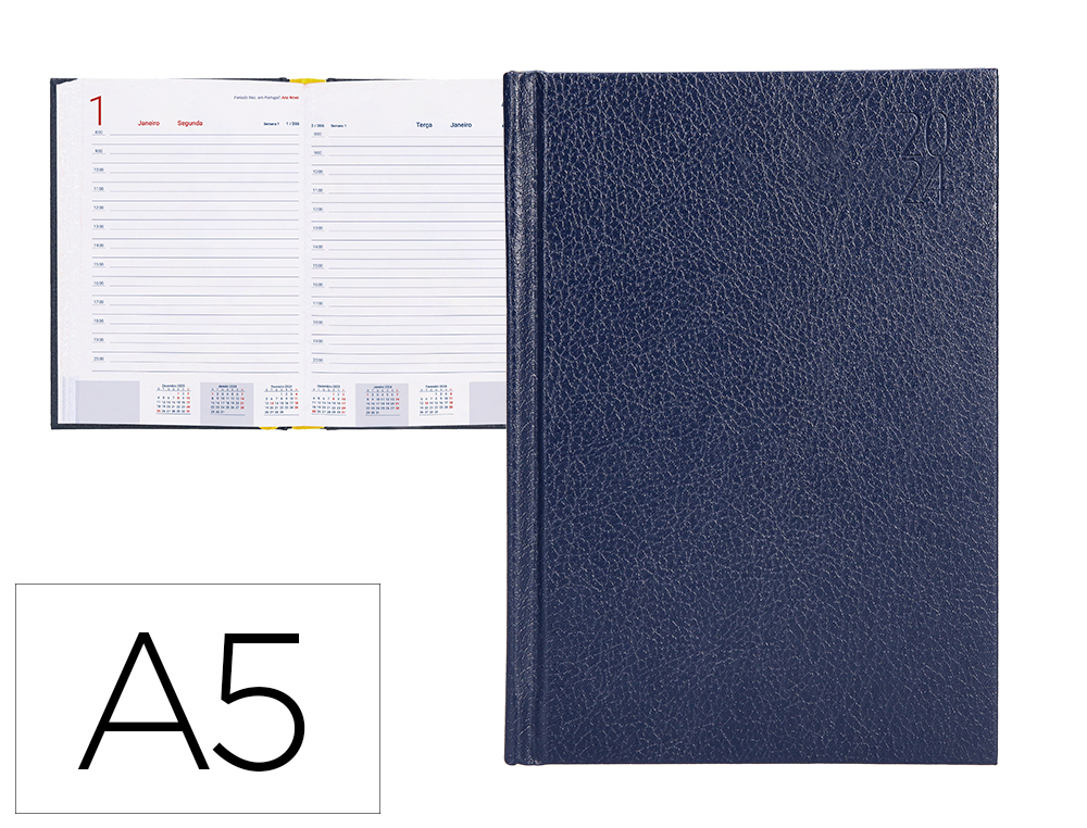 AGENDA ENCADERNADA LIDERPAPEL CORFU 15X21 CM 2024 DIA PAGINA PAPEL 60 GR COR AZUL IDIOMA PORTUGUES