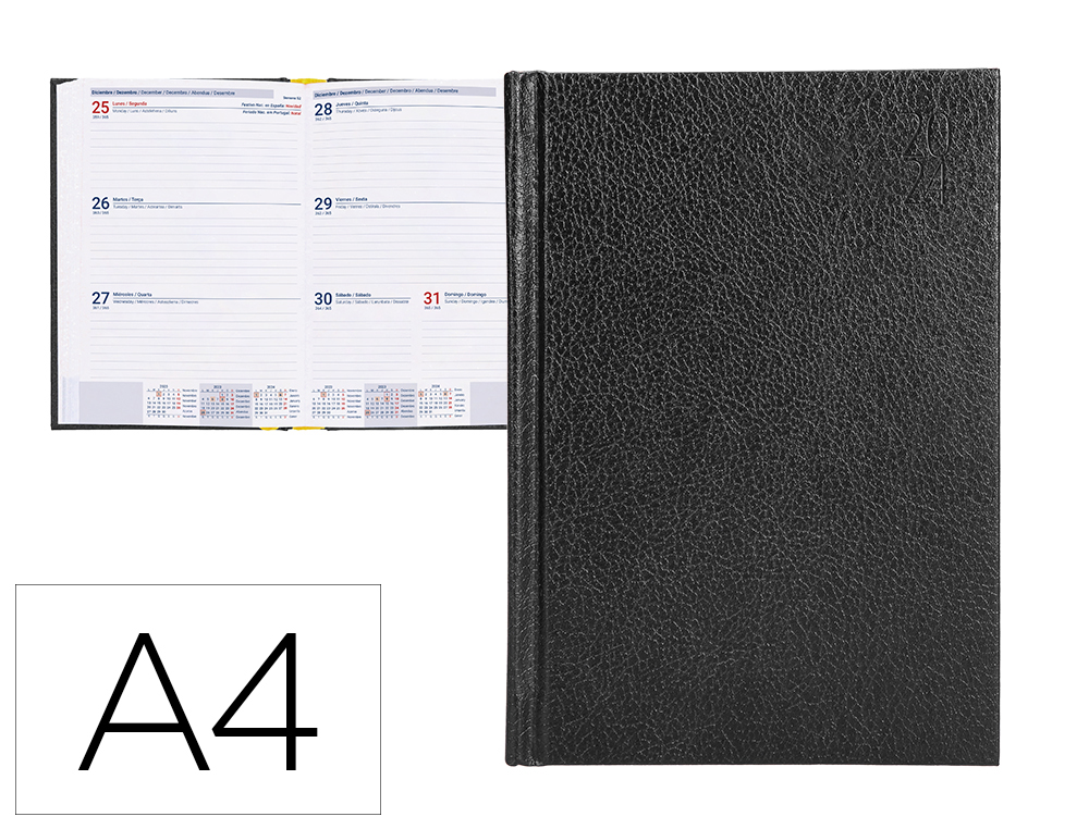AGENDA ENCADERNADA LIDERPAPEL CORFU A4 2024 SEMANA VISTA PAPEL 60 GR COR PRETO