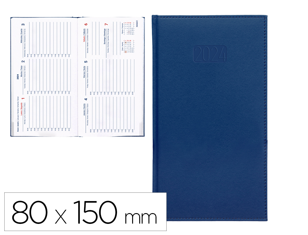 AGENDA ENCADERNADA LIDERPAPEL CRETA 8X15 CM 2024 SEMANA VISTA PAPEL 70 GR COR AZUL
