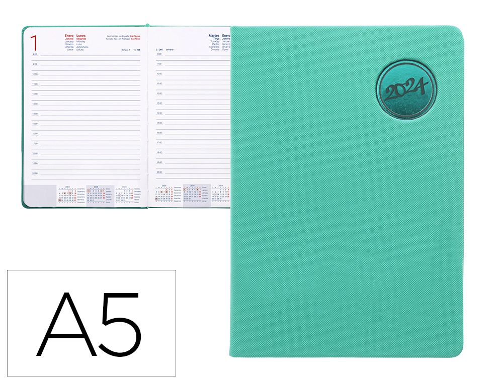 AGENDA ENCADERNADA LIDERPAPEL KILKIS 15X21 CM 2024 DIA PAGINA PAPEL 70 GR COR TURQUESA
