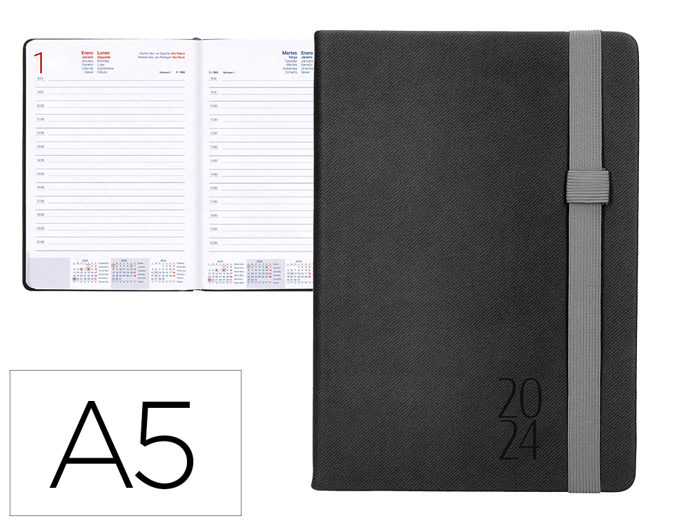 AGENDA ENCADERNADA LIDERPAPEL LARISIS 15X21 CM 2024 DIA PAGINA PAPEL 70 GR COR PRETO