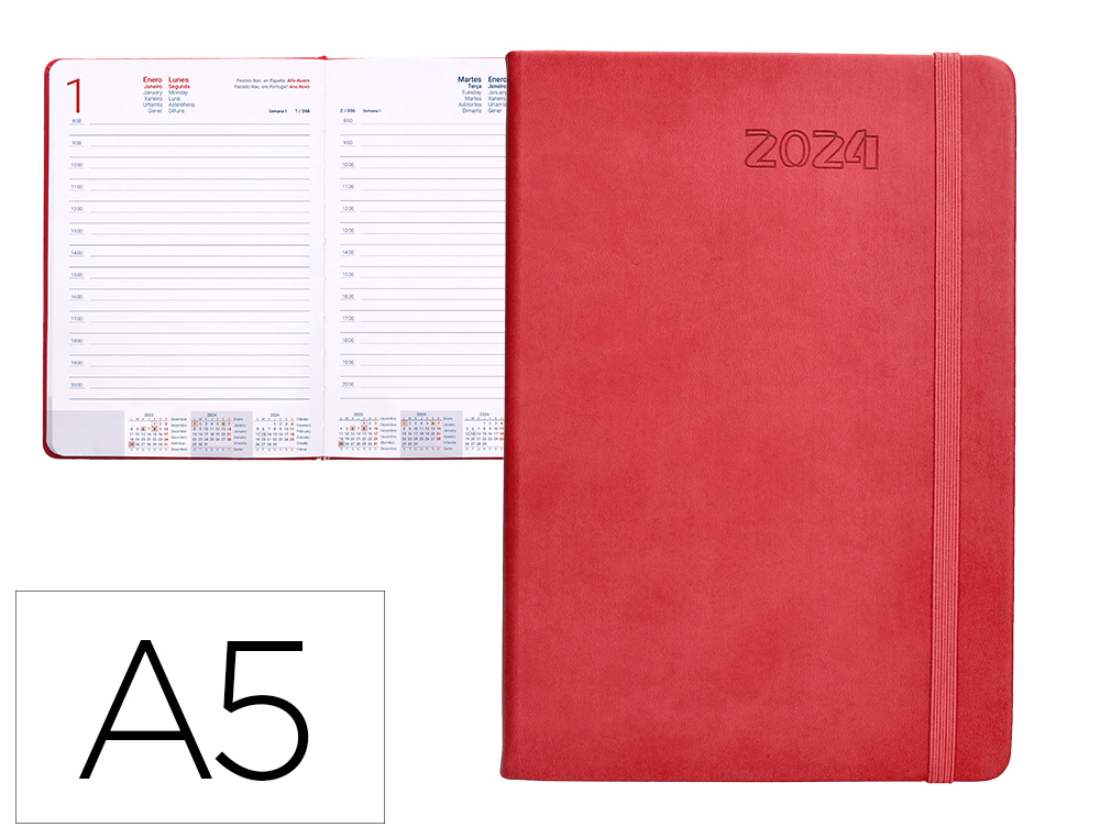 AGENDA ENCADERNADA LIDERPAPEL ESPARTA 15X21 CM 2024 DIA PAGINA COM ELASTICO PAPEL 70 GR COR ROSA