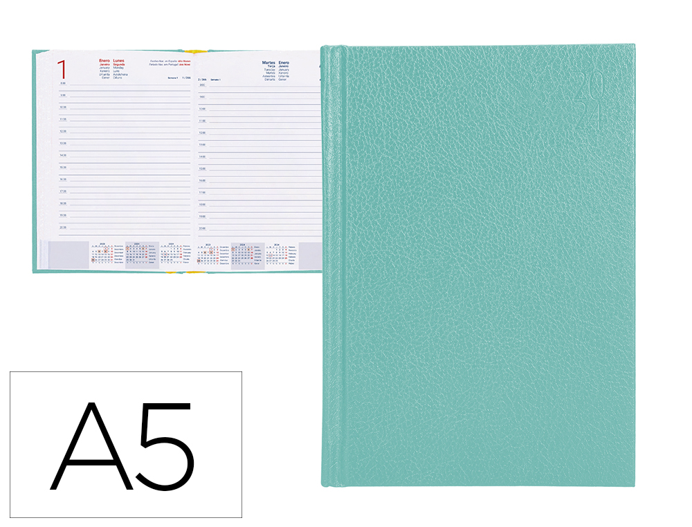 AGENDA ENCADERNADA LIDERPAPEL CORFU 15X21 CM 2024 DIA PAGINA PAPEL 60 GR COR MENTA