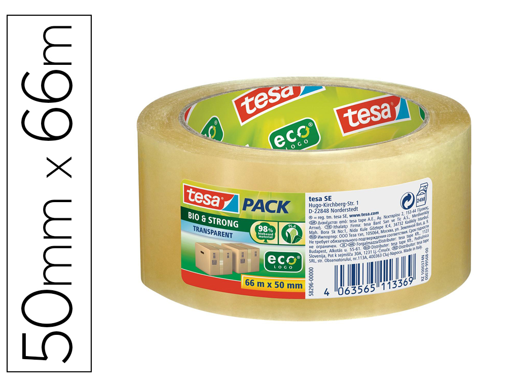 FITA ADESIVA TESA BIO&STRONG PARA EMBALAGEM TRANSPARENTE 66 MT X 50 MM