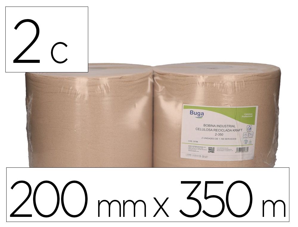 PAPEL SECA MAOS BUNZL GREENSOURCE NATURE 2 FOLHAS CELULOSE RECICLADO KRAFT 200 MM X 350 MT PACK DE 2 ROLOS