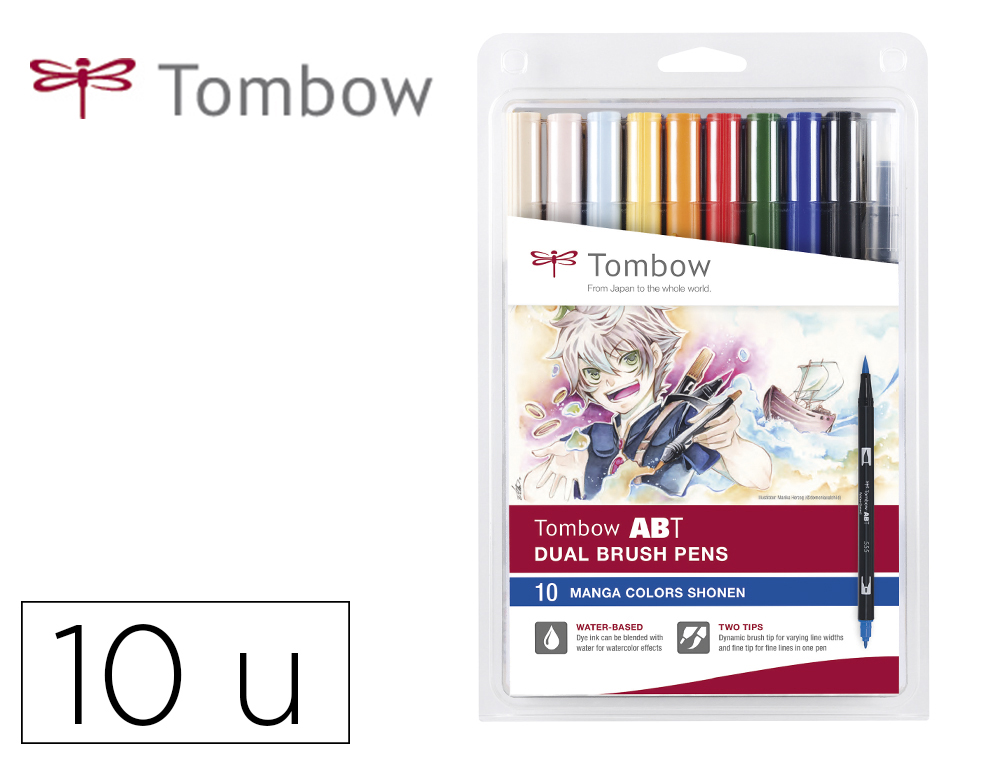 MARCADOR TOMBOW DUAL BRUSH PONTA DUPLA PINCEL ESTOJO DE 10 UNIDADES CORES SORTIDAS