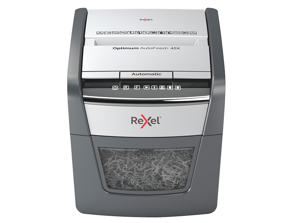 DESTRUIDORA DE DOCUMENTOS REXEL OPTIMUM AUTO +45XEU CAPACIDADE CORTE 45 FOLHAS P4 DESTROI AGRAFES CLIPS E CARTOES