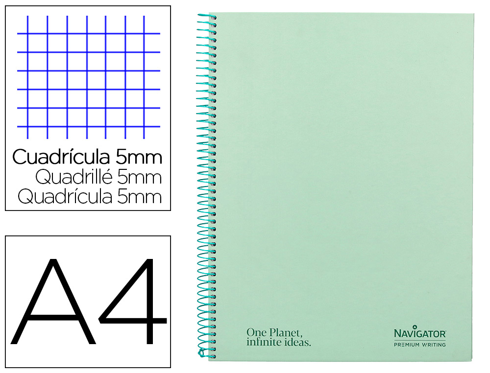 CADERNO ESPIRAL NAVIGATOR A4 MICRO CAPA FORRADA 80 F 80 GR QUADRICULA 5MM 1 BANDA COR MENTA