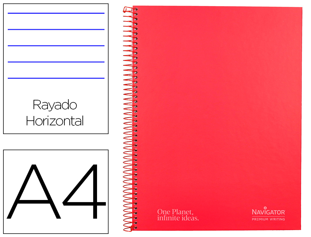 CADERNO ESPIRAL NAVIGATOR A4 MICRO CAPA FORRADA 80 F 80 GR QUADRICULA 5MM 1 BANDA COR VERMELHO