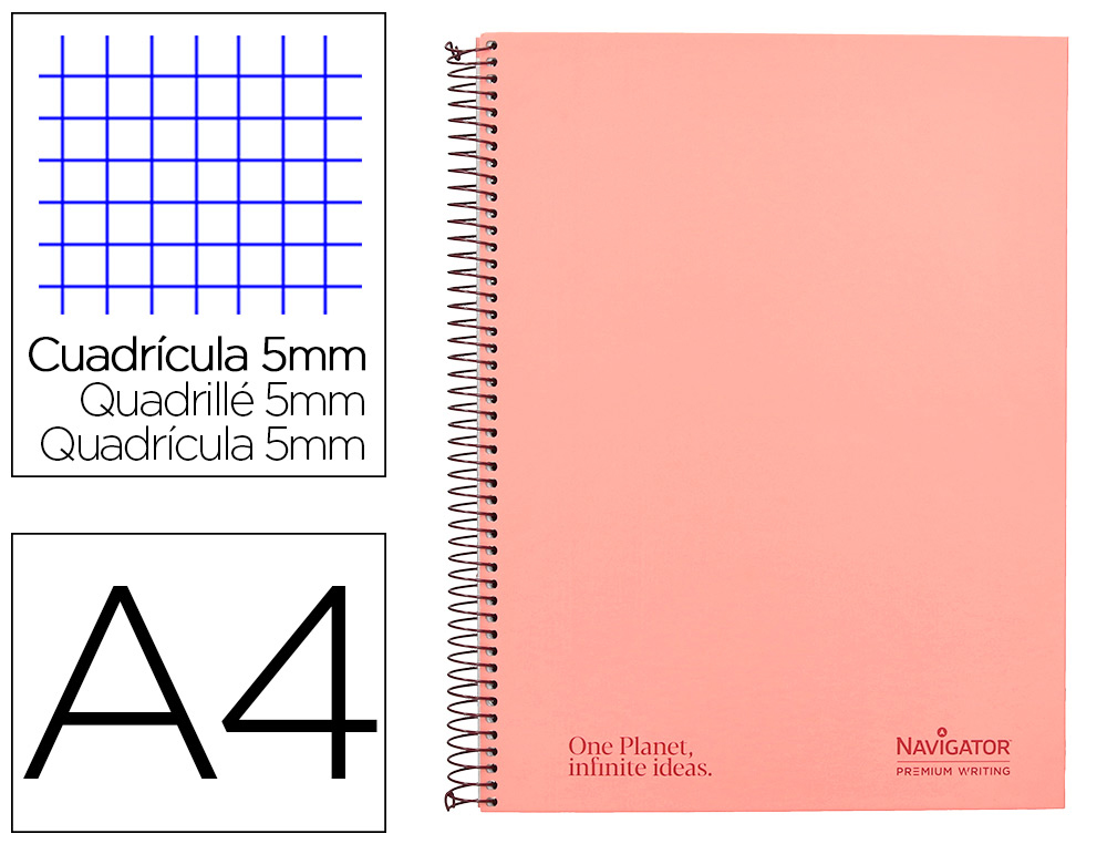 CADERNO ESPIRAL NAVIGATOR A4 MICRO CAPA FORRADA 80 F 80 GR QUADRICULA 5MM 1 BANDA COR ROSA