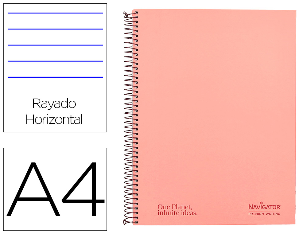 CADERNO ESPIRAL NAVIGATOR A4 MICRO CAPA FORRADA 120 F 80 GR PAUTADO 5 BANDAS 4 FUROS COR ROSA