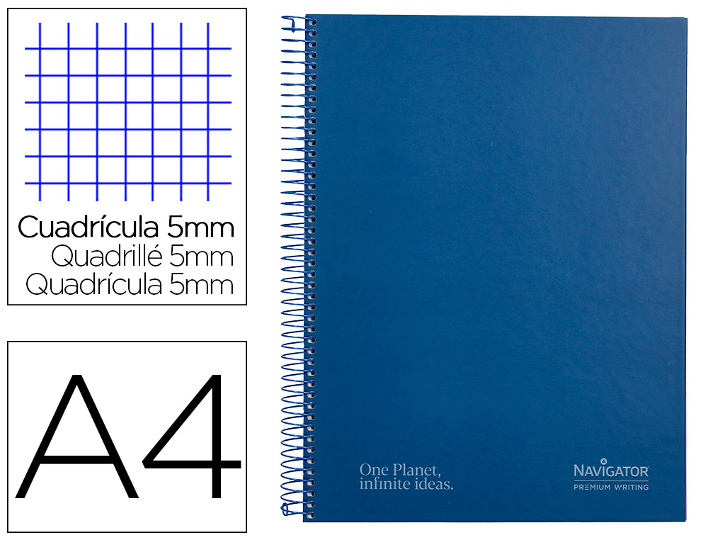 CADERNO ESPIRAL NAVIGATOR A4 MICRO CAPA FORRADA 80 F 80 GR QUADRICULA 5MM 1 BANDA COR AZUL MARINHO