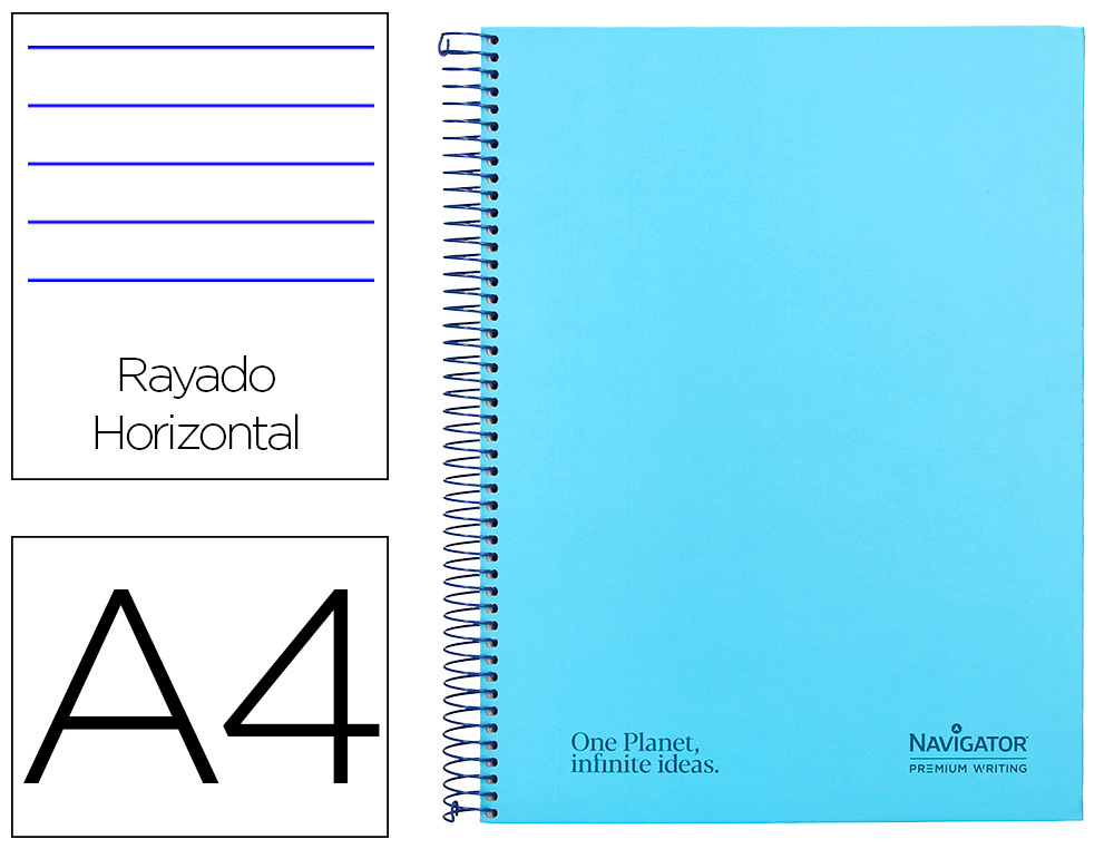 CADERNO ESPIRAL NAVIGATOR A4 MICRO CAPA FORRADA 80 F 80 GR PAUTADO 1 BANDA COR CELESTE