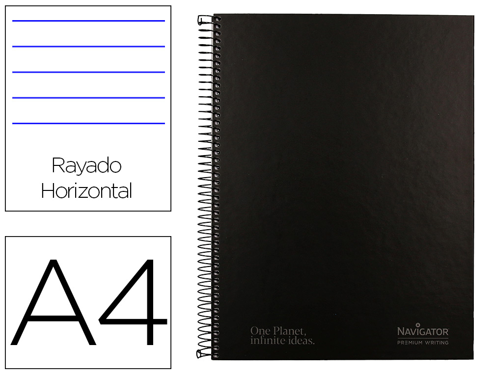 CADERNO ESPIRAL NAVIGATOR A4 MICRO CAPA FORRADA 80 F 80 GR PAUTADO 1 BANDA COR PRETO