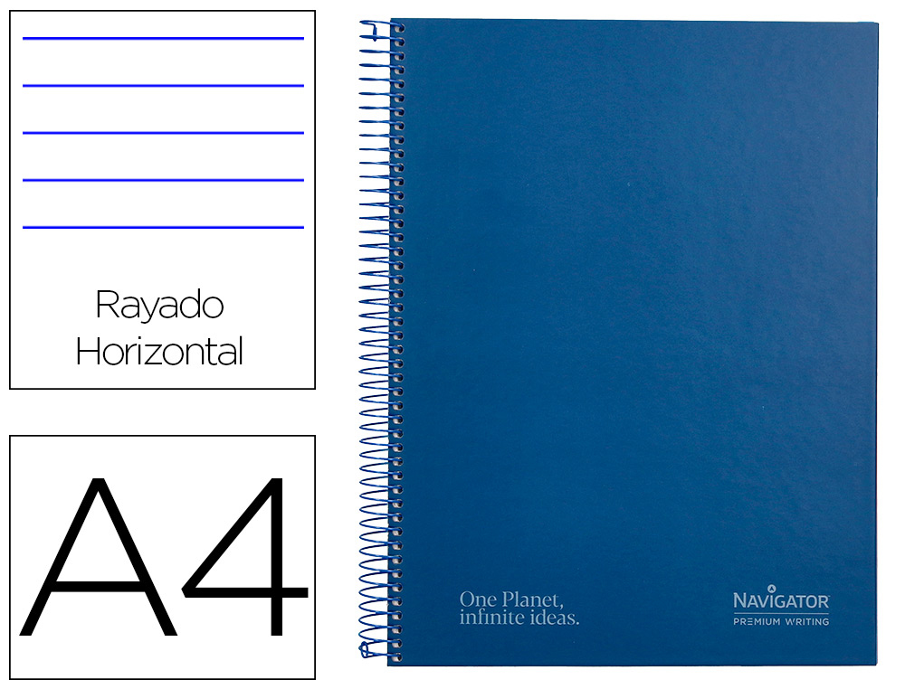 CADERNO ESPIRAL NAVIGATOR A4 MICRO CAPA FORRADA 80 F 80 GR PAUTADO 1 BANDA COR AZUL MARINHO