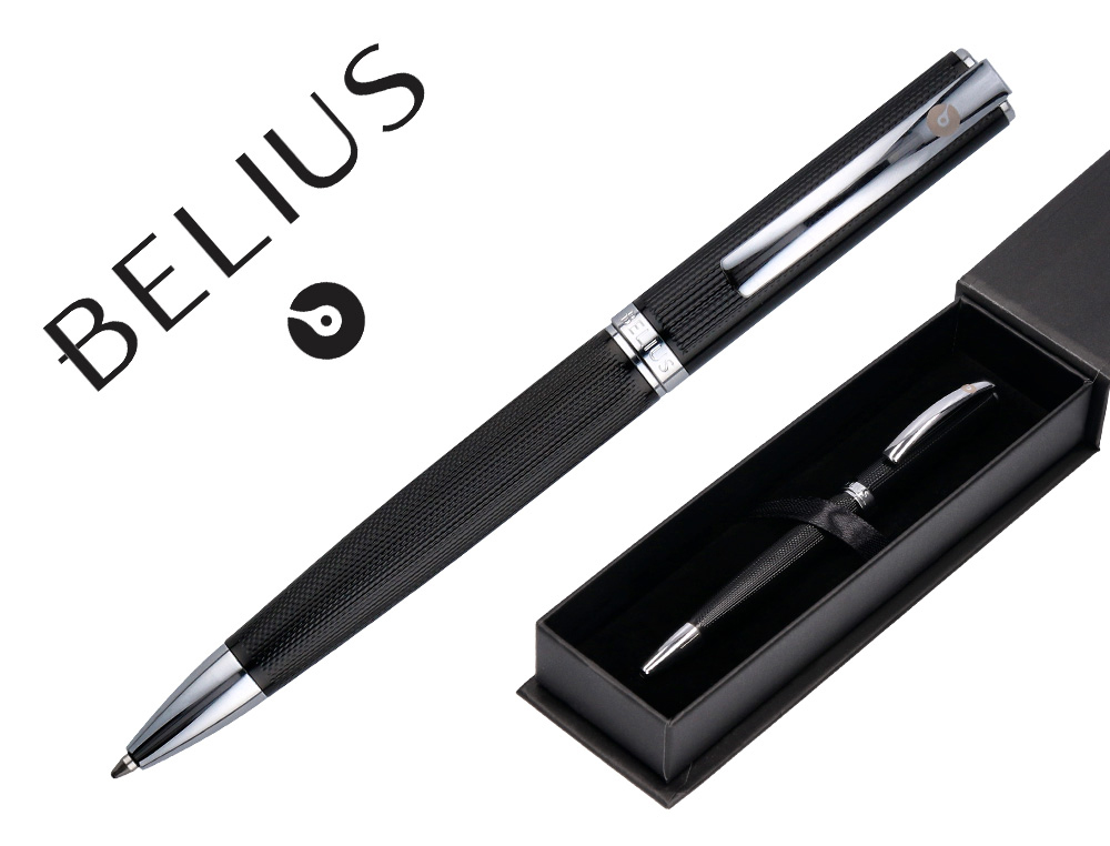 ESFEROGRAFICA BELIUS TURBO ALUMINIO TEXTURA PONTILHADA DESENHO PRETO E PRATEADO TINTA AZUL CAIXA DESIGN