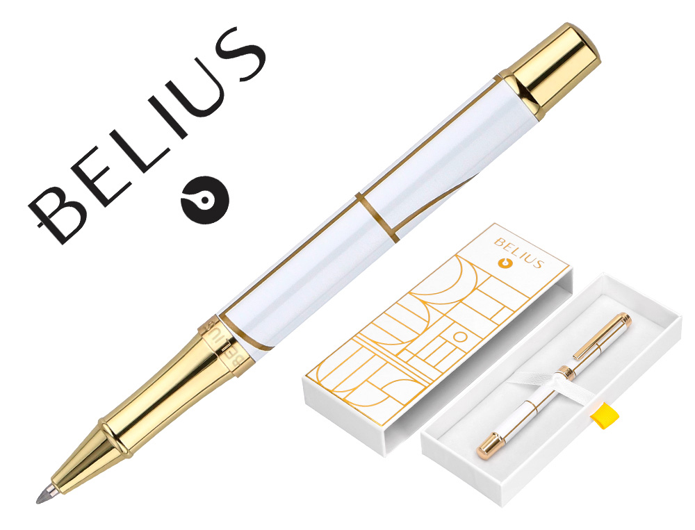 ROLLER BELIUS CARTE BLANCHE DESENHO BRANCO E DOURADO TINTA PRETA CAIXA DESIGN