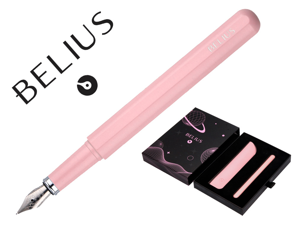 CANETA E BOLSA EM IMITACAO PELE BELIUS SPACE B DESENHO MINIMALISTA ROSA TINTA AZUL CAIXA DESIGN