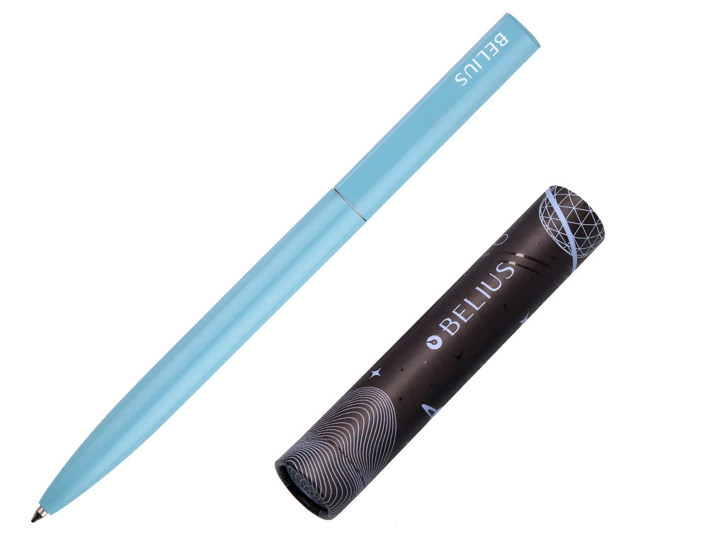 ESFEROGRAFICA BELIUS ROCKET B ALUMINIO DESENHO MINIMALISTA AZUL CAIXA CILINDRICA TINTA AZUL