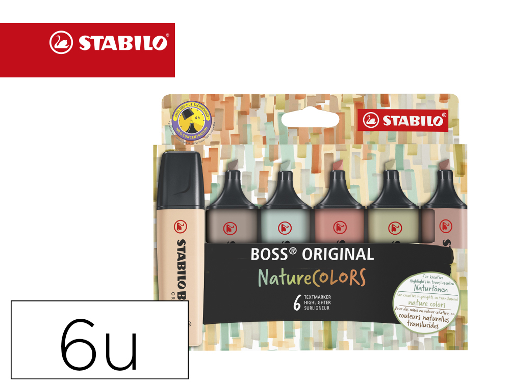 MARCADOR FLUORESCENTE STABILO BOSS PASTEL 70 NATURE COLORS ESTOJO DE 6 UNIDADES CORES SORTIDAS