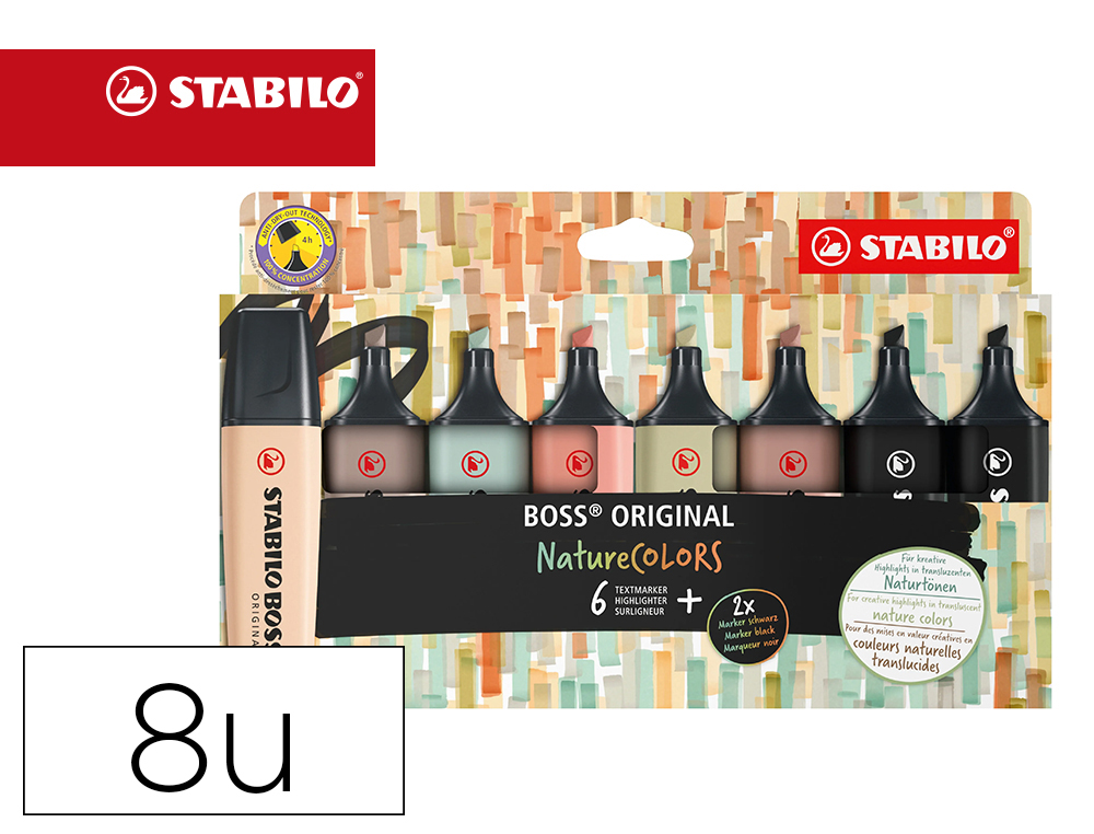 MARCADOR FLUORESCENTE STABILO BOSS PASTEL 70 NATURE COLORS ESTOJO DE 8 UNIDADES CORES SORTIDAS