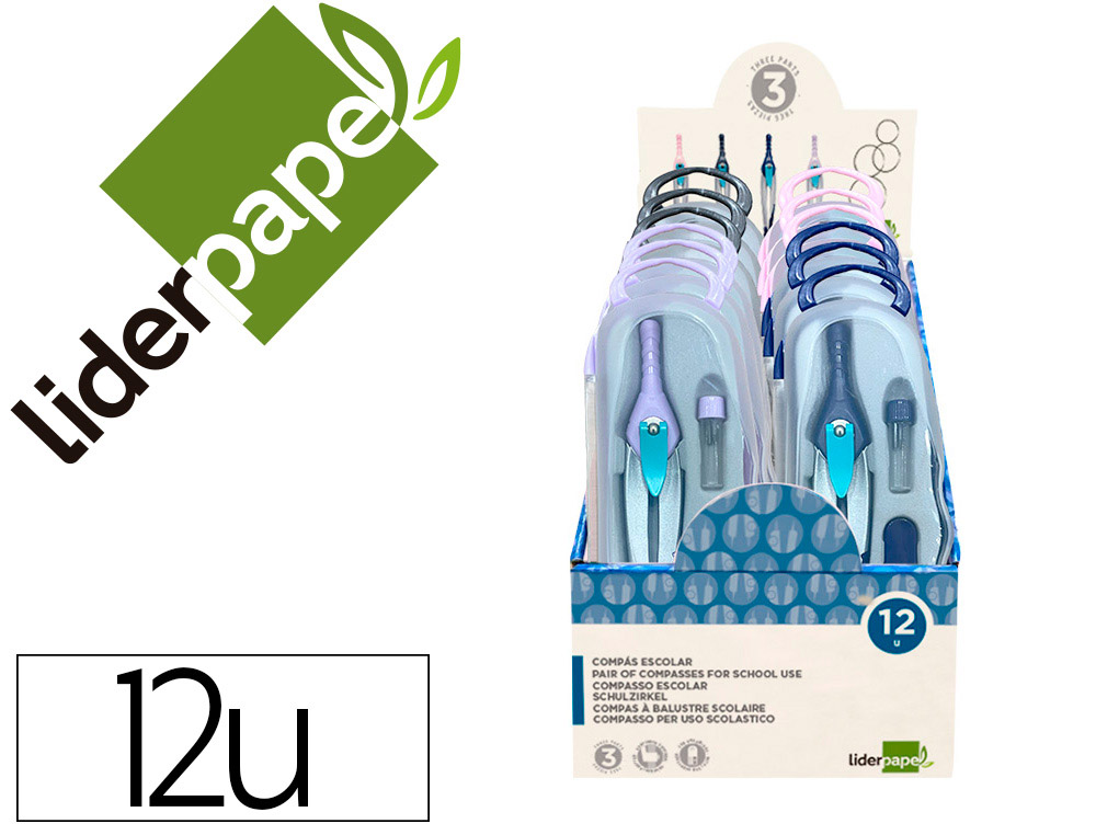 COMPASSO LIDERPAPEL LOCK DEVICE COM ADAPTADOR UNIVERSAL E TUBO DE MINAS EXPOSITOR COM 12 UNIDADES CORES SORTIDAS