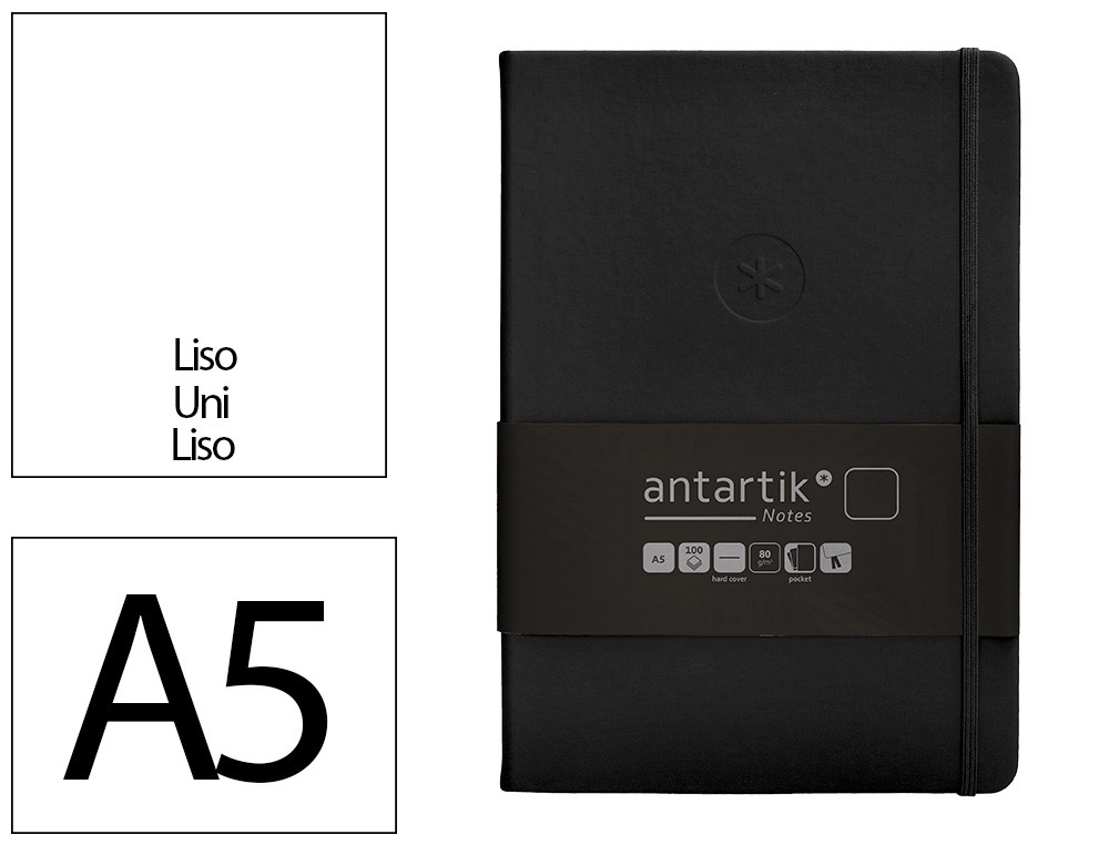 CADERNO COM ELASTICO ANTARTIK NOTES CAPA DURA A5 LISO PRETO 100 FOLHAS 80 GR FSC