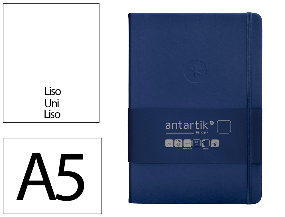 CADERNO COM ELASTICO ANTARTIK NOTES CAPA DURA A5 LISO AZUL MARINHO 100 FOLHAS 80 GR FSC