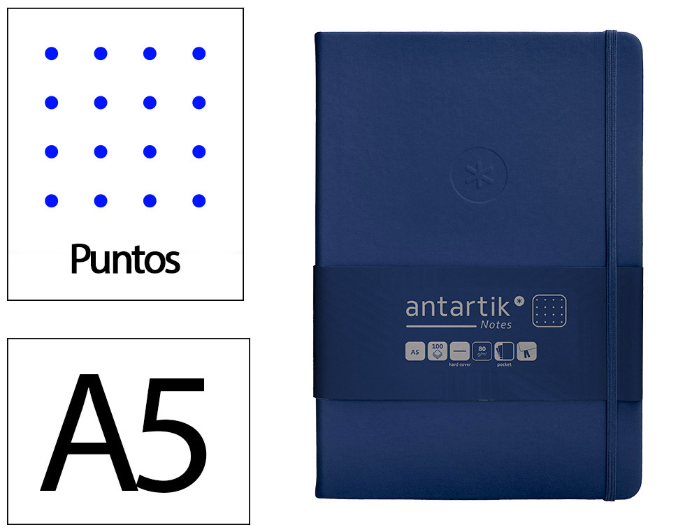CADERNO COM ELASTICO ANTARTIK NOTES CAPA DURA A5 PONTILHADO AZUL MARINHO 100 FOLHAS 80 GR FSC