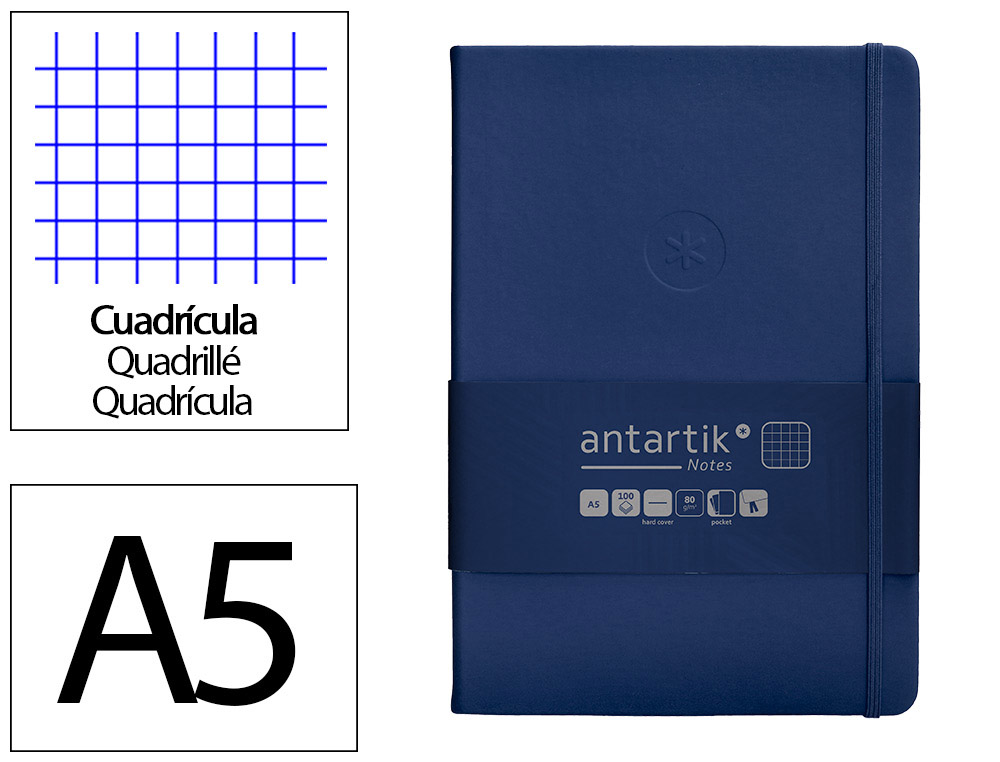 CADERNO COM ELASTICO ANTARTIK NOTES CAPA DURA A5 QUADRICULADO AZUL MARINHO 100 FOLHAS 80 GR FSC