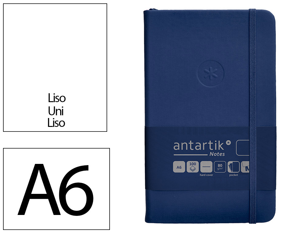 CADERNO COM ELASTICO ANTARTIK NOTES CAPA DURA A6 LISO AZUL MARINHO 100 FOLHAS 80 GR FSC