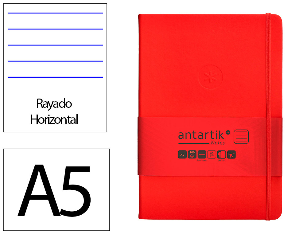 CADERNO COM ELASTICO ANTARTIK NOTES CAPA DURA A5 PAUTADO VERMELHO 100 FOLHAS 80 GR FSC