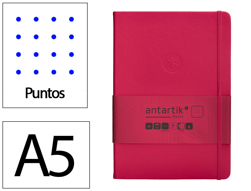 CADERNO COM ELASTICO ANTARTIK NOTES CAPA DURA A5 PONTILHADO FUCSIA 100 FOLHAS 80 GR FSC
