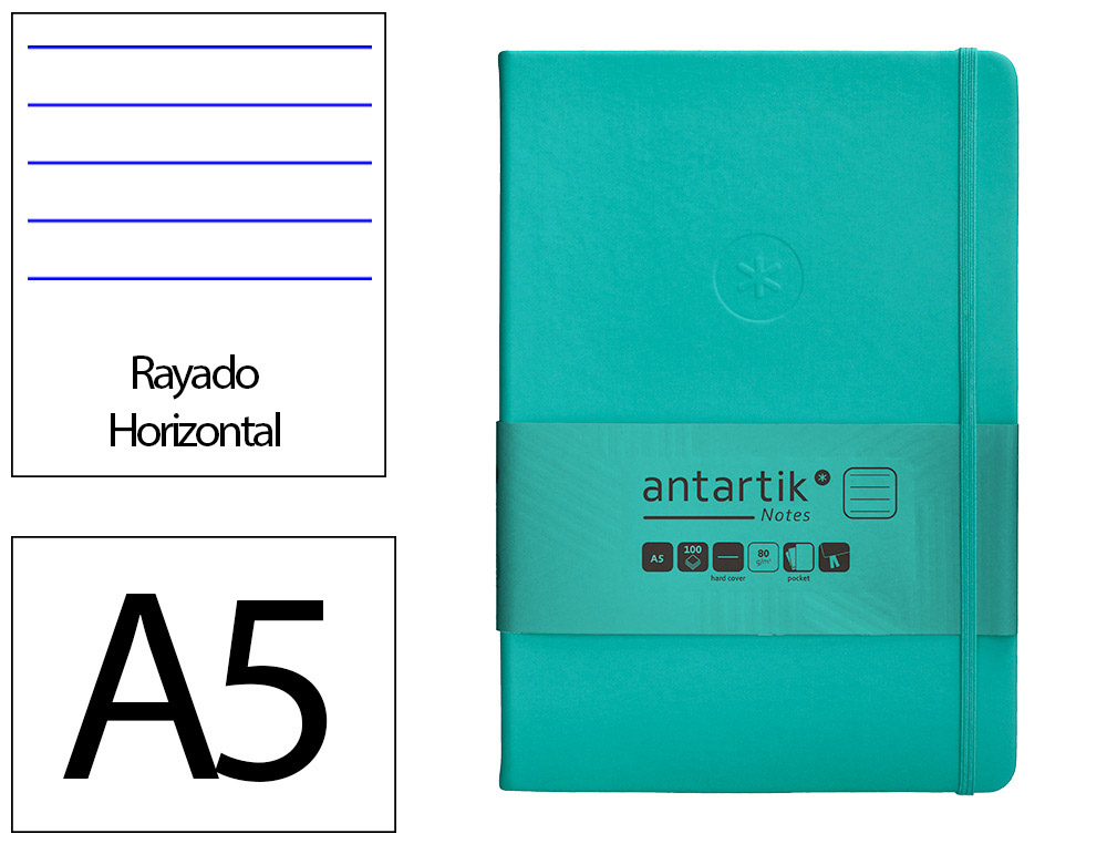 CADERNO COM ELASTICO ANTARTIK NOTES CAPA DURA A5 PAUTADO TURQUESA 100 FOLHAS 80 GR FSC