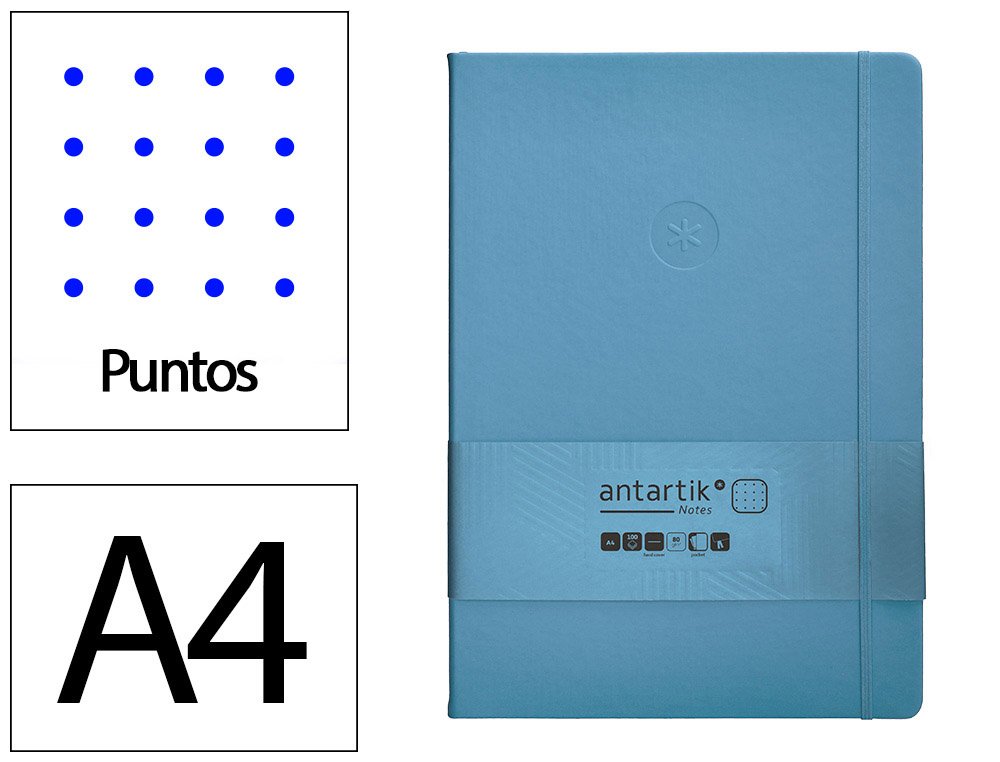 CADERNO COM ELASTICO ANTARTIK NOTES CAPA DURA A4 PONTILHADO AZUL CLARO 100 FOLHAS 80 GR FSC
