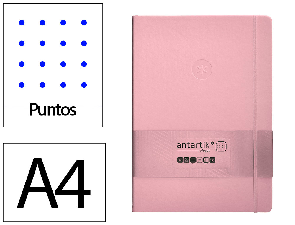 CADERNO COM ELASTICO ANTARTIK NOTES CAPA DURA A4 PONTILHADO ROSA PASTEL 100 FOLHAS 80 GR FSC