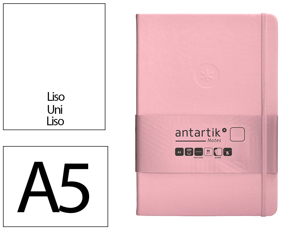 CADERNO COM ELASTICO ANTARTIK NOTES CAPA DURA A5 LISO ROSA PASTEL 100 FOLHAS 80 GR FSC