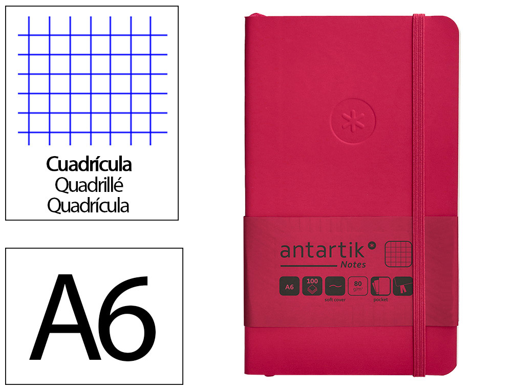 CADERNO COM ELASTICO ANTARTIK NOTES CAPA MOLE A6 QUADRICULADO FUCSIA 100 FOLHAS 80 GR FSC