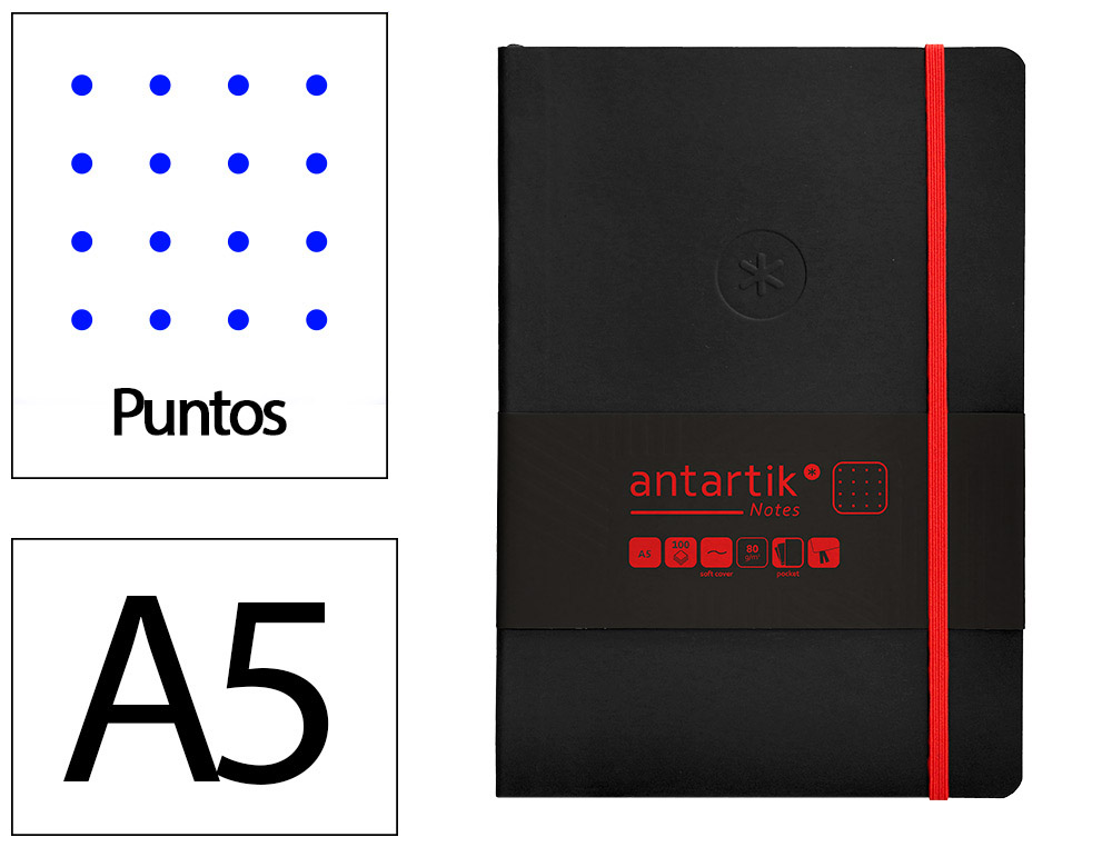 CADERNO COM ELASTICO ANTARTIK NOTES CAPA MOLE A5 PONTILHADO PRETO E VERMELHO 80 FOLHAS 80 GR FSC