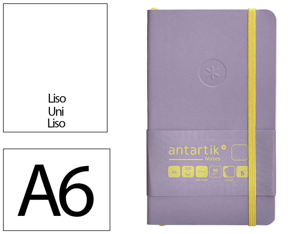 CADERNO COM ELASTICO ANTARTIK NOTES CAPA MOLE A6 LISO ROXO E AMARELO 100 FOLHAS 80 GR FSC