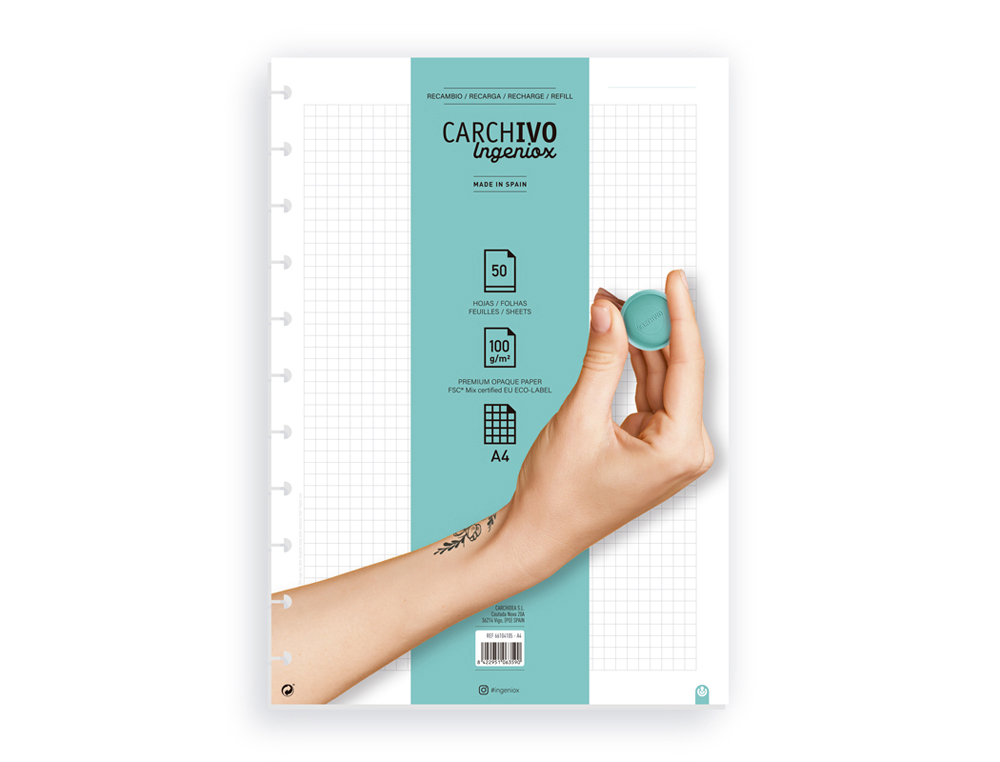RECARGA CADERNO CARCHIVO INGENIOX A4 50 FOLHAS QUADRICULA
