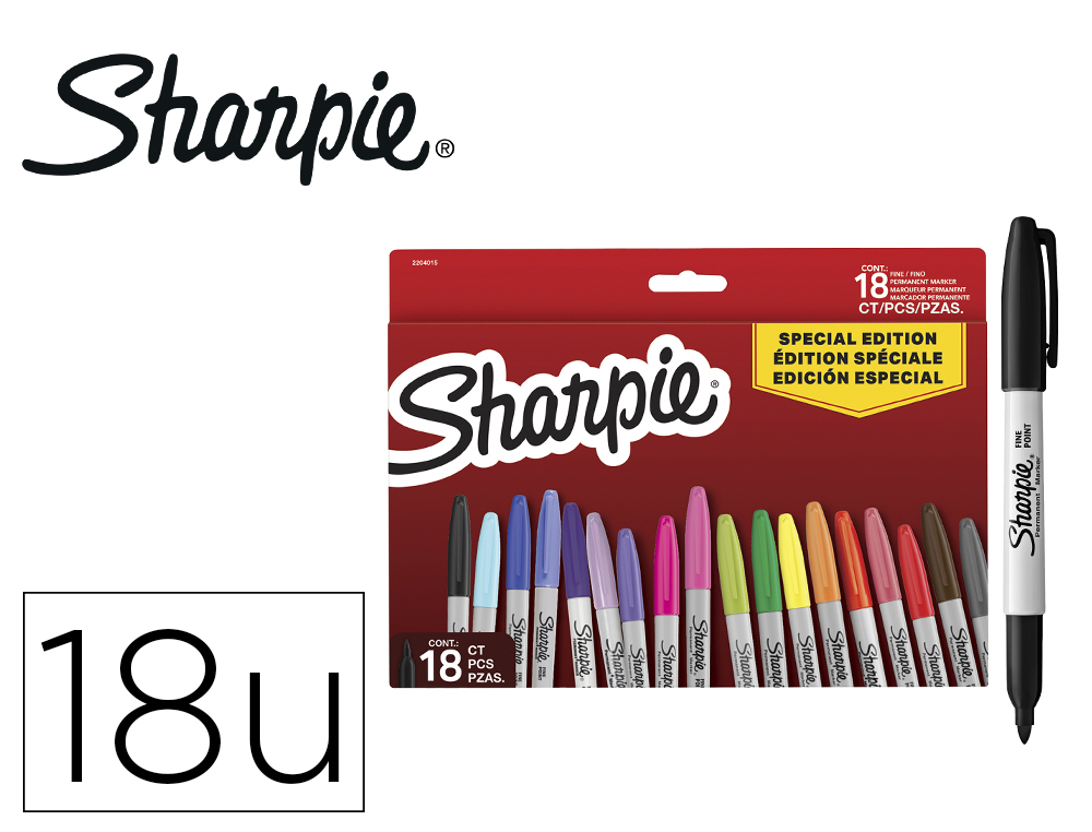 MARCADOR SHARPIE PERMANENTE PONTA 0,9 MM PACK REGRESSO AS AULAS BLISTER DE 18 UNIDADES CORES SORTIDAS