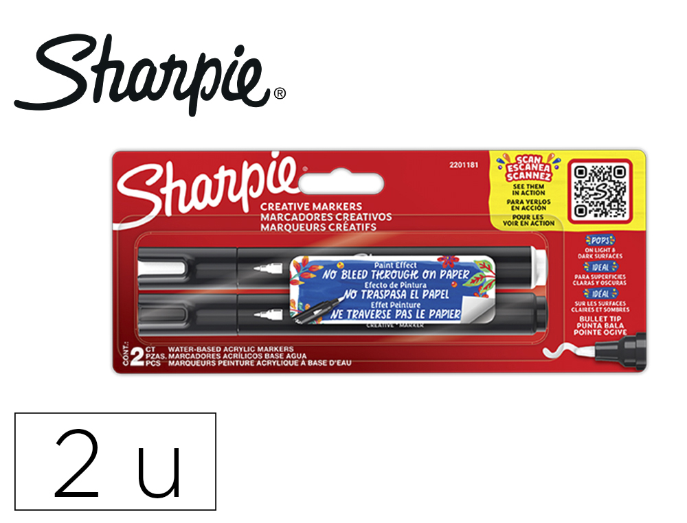 MARCADOR SHARPIE ACRYLIC PONTA REDONDA BLISTER DE 2 UNIDADES BRANCO E PRETO