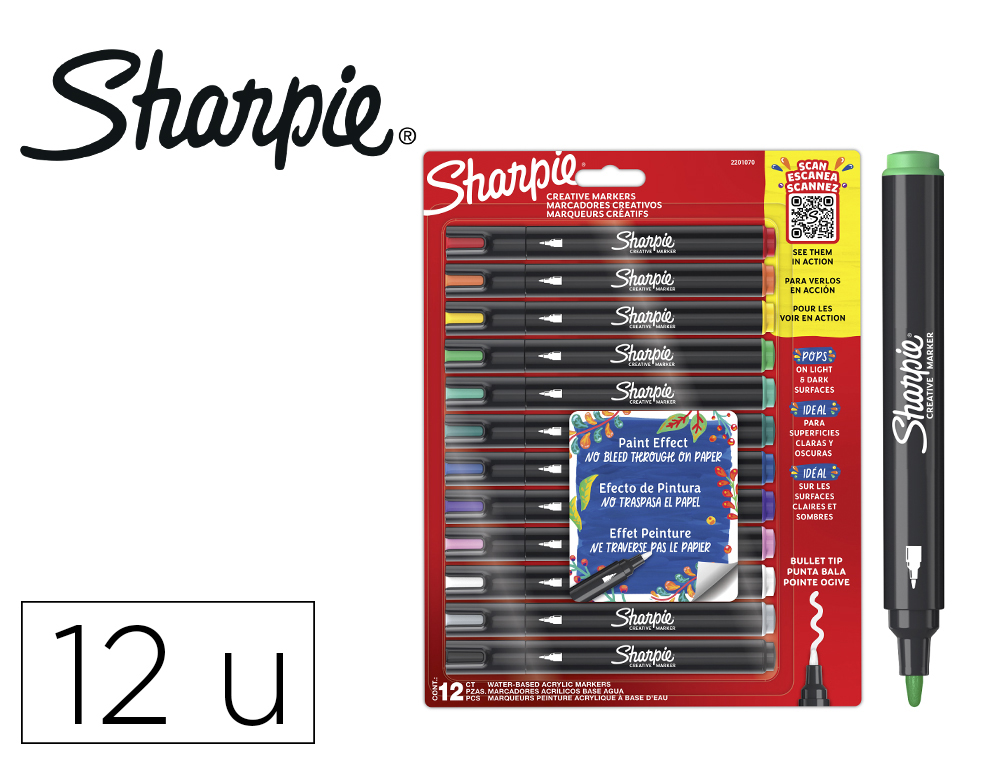 MARCADOR SHARPIE ACRYLIC PONTA REDONDA BLISTER DE 12 UNIDADES CORES SORTIDAS