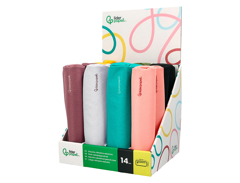 ESTOJO ESCOLAR LIDERPAPEL SLIM CILINDRICO 220X45MM EXPOSITOR CORES SORTIDAS 14 UNIDADES