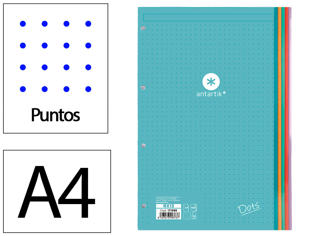 RECARGA LIDERPAPEL ANTARTIK DOTS A4 100 FOLHAS 90 GR PONTILHADO 4 FUROS BANDAS DE 5 CORES